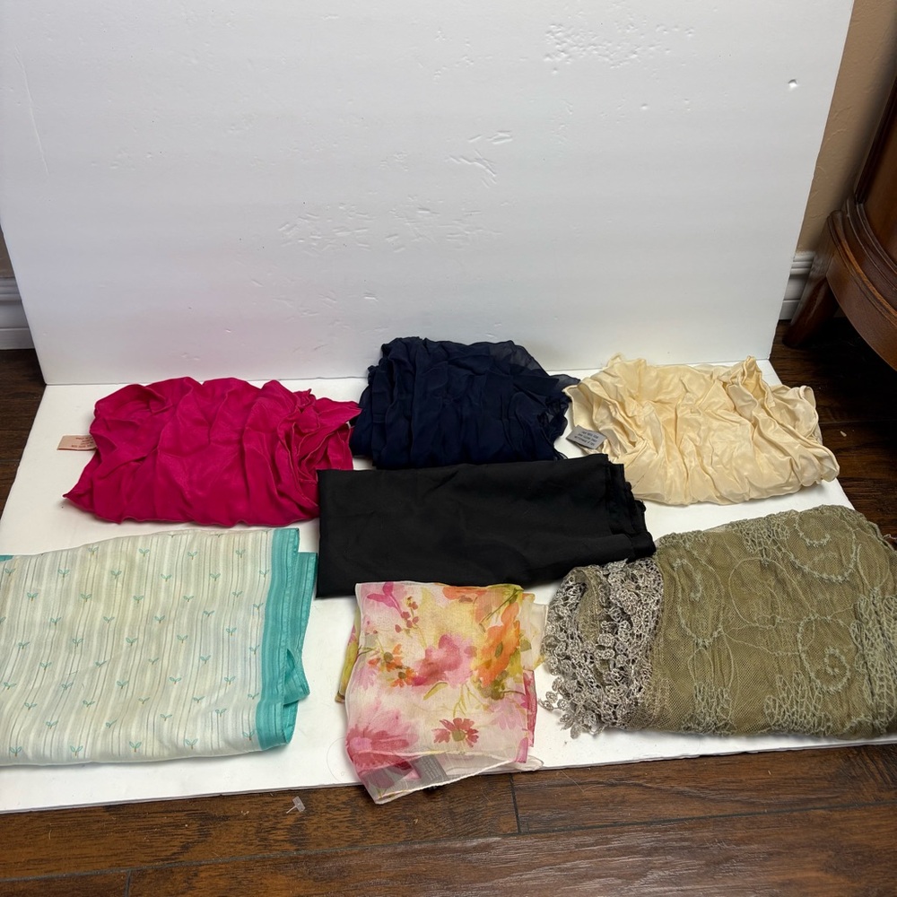 Vintage Lot of 7 Scarves Silk Polyester Made in Italy Cejon Assorted Colors - Picture 1 of 11
